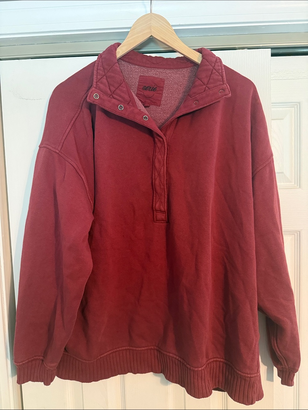 aerie  Wine Quarter-Snap Crewneck Pullover